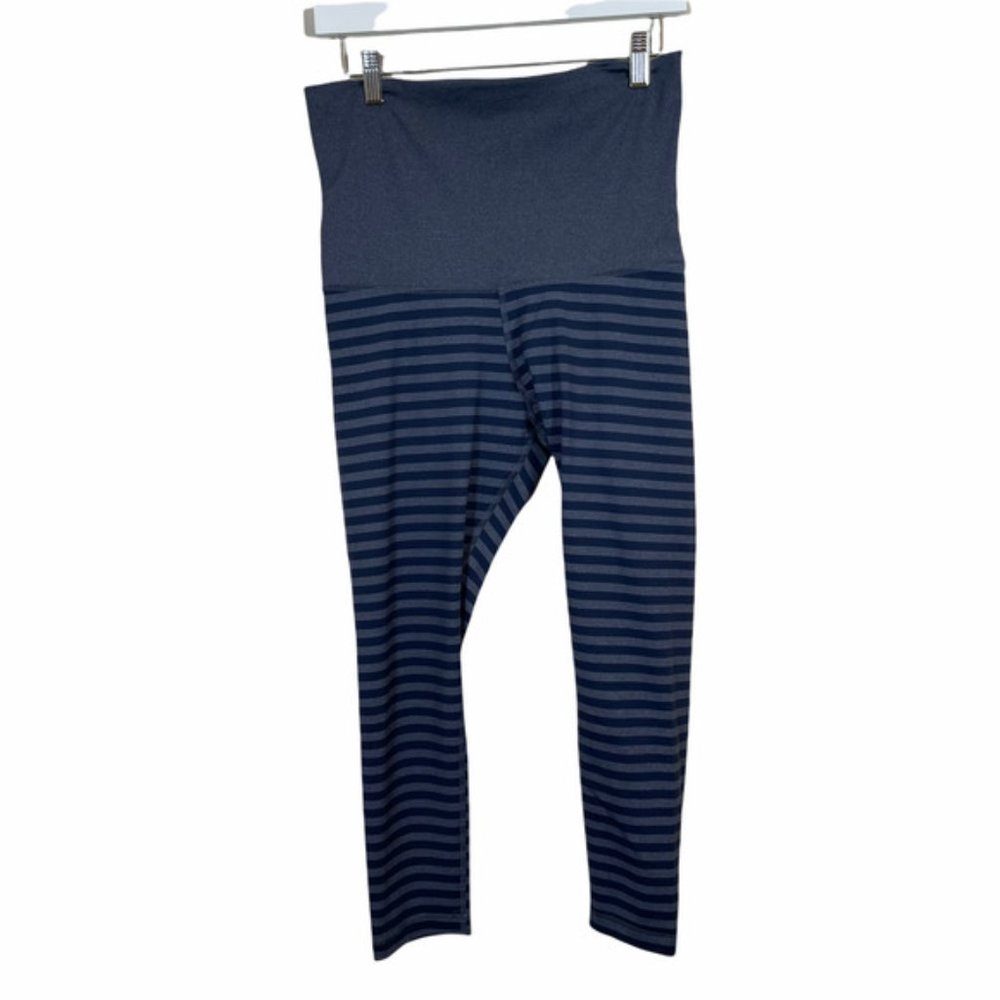 Tonic Blue Grey Striped Hi-Rise Ankle 7/8 Leggings Activewear Striped Women Sm